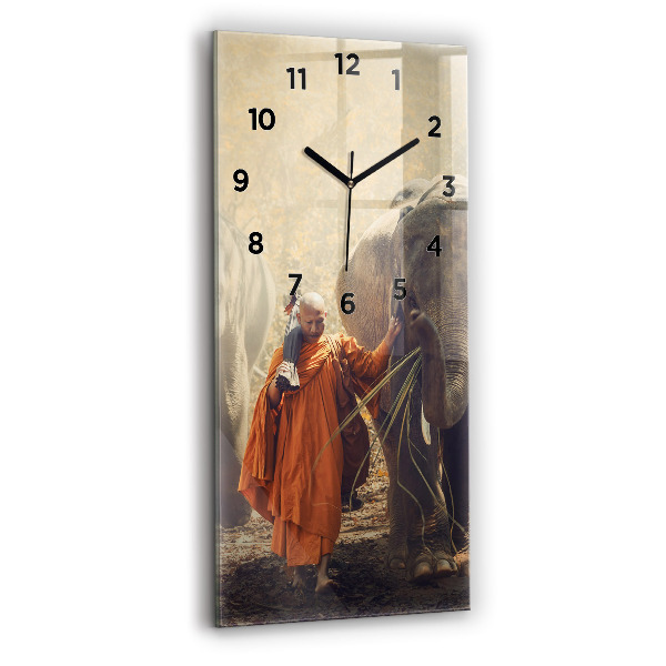 Horloge murale verticale Moine conduisant des éléphants