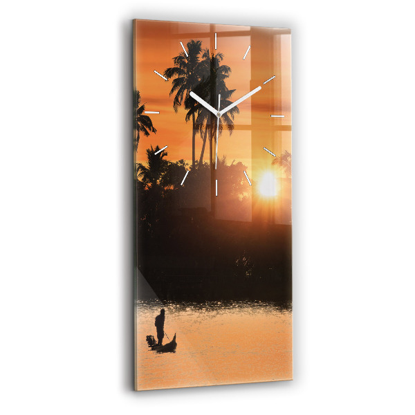 Horloge murale verticale Coucher de soleil et palmiers