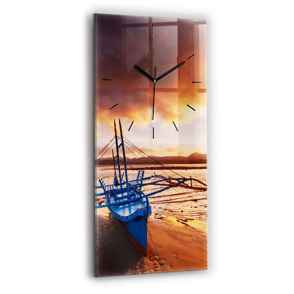 Horloge murale verticale Bateau et coucher de soleil