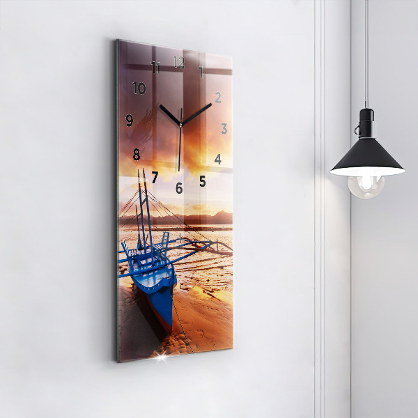 Horloge murale verticale Bateau et coucher de soleil