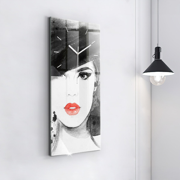 Horloge murale verticale Femme au chapeau