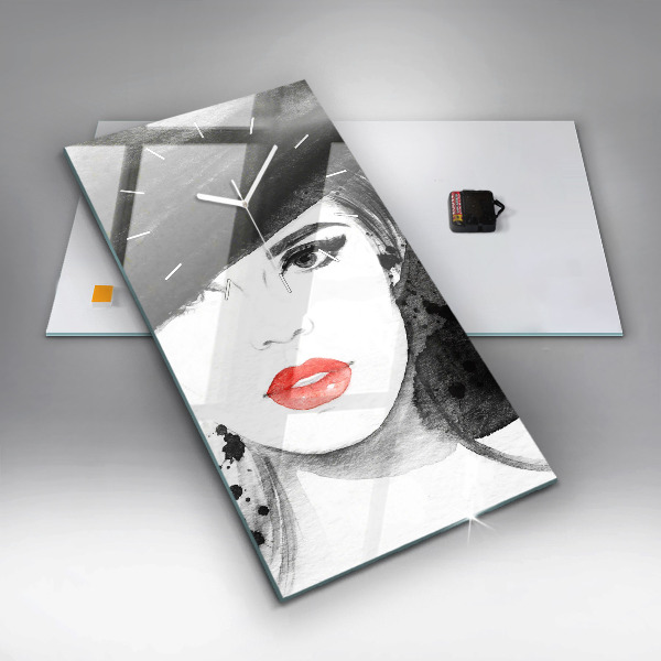 Horloge murale verticale Femme au chapeau