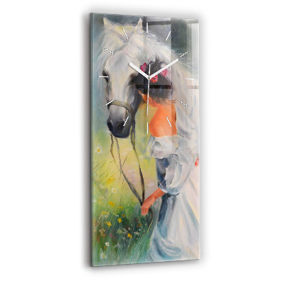 Horloge murale verticale Belle femme avec un cheval