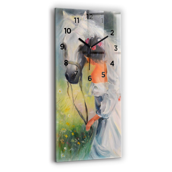 Horloge murale verticale Belle femme avec un cheval