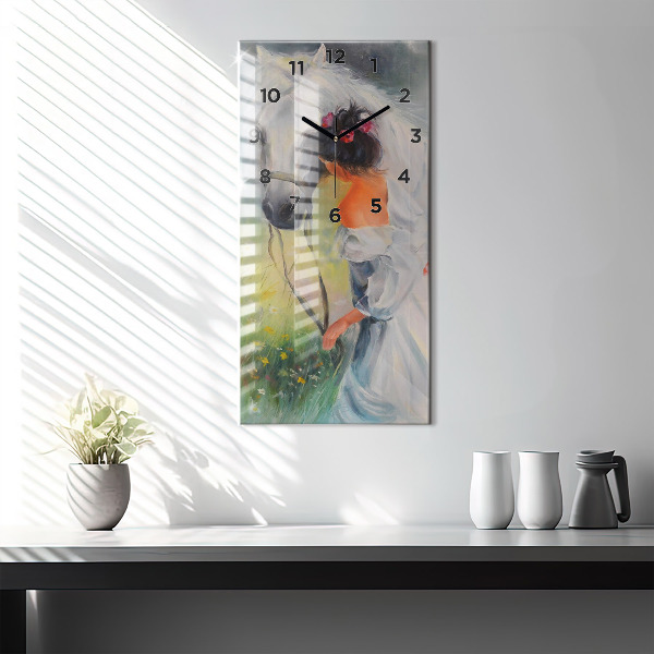 Horloge murale verticale Belle femme avec un cheval