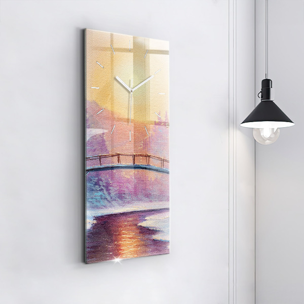 Horloge murale verticale Sapin de Noël et pont