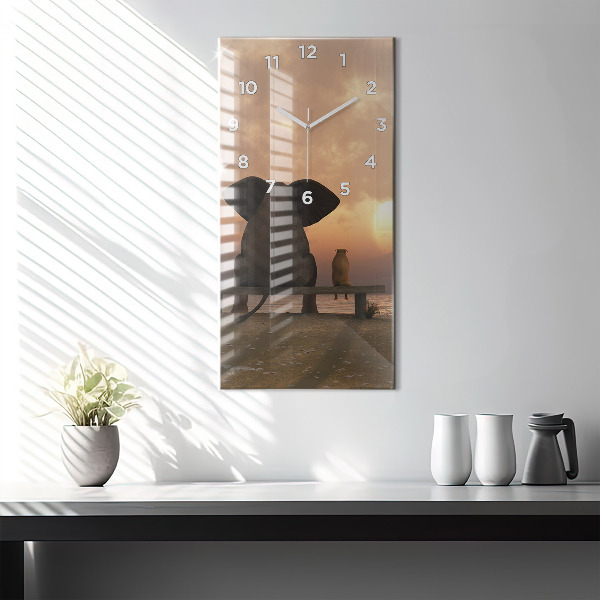 Horloge rectangulaire verticale Animaux et coucher de soleil