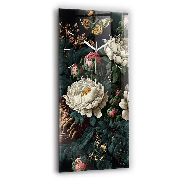 Horloge murale verticale Fleurs et papillons dorés