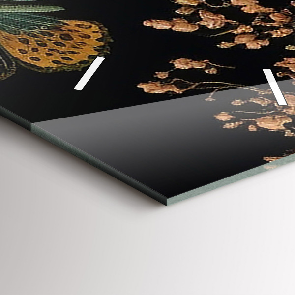 Horloge murale verticale Fleurs et papillons dorés