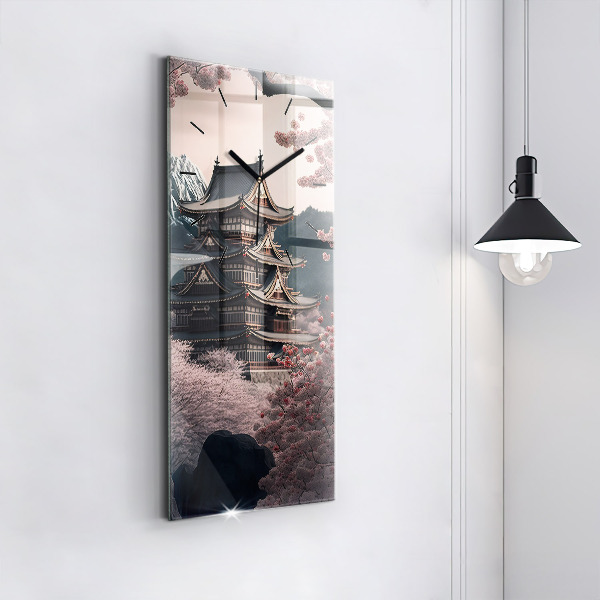 Horloge murale verticale Tour et fleurs en Asie