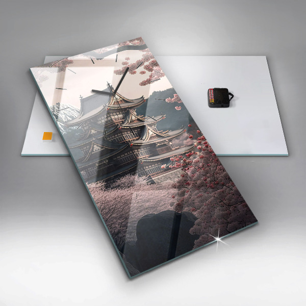 Horloge murale verticale Tour et fleurs en Asie