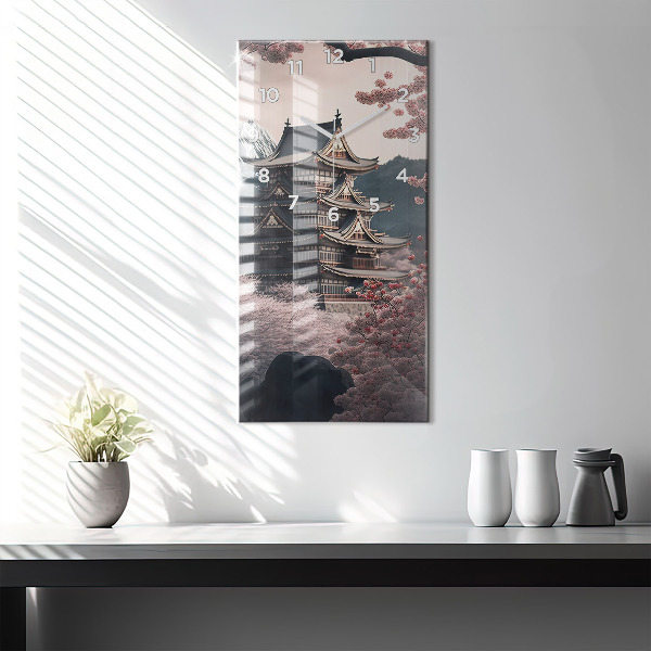 Horloge murale verticale Tour et fleurs en Asie