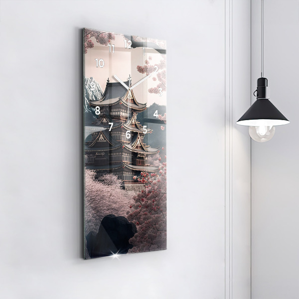Horloge murale verticale Tour et fleurs en Asie