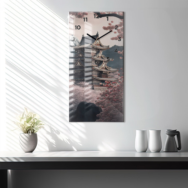 Horloge murale verticale Tour et fleurs en Asie