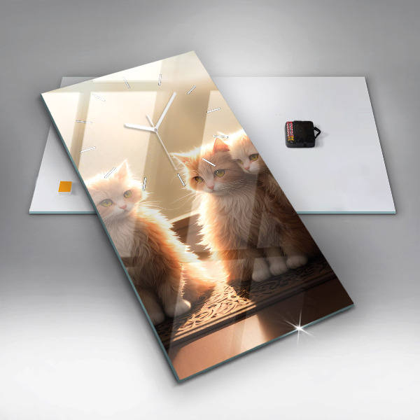 Horloge murale verticale Quatre chatons au soleil