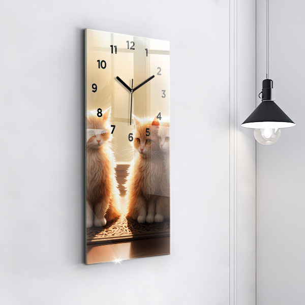 Horloge murale verticale Quatre chatons au soleil