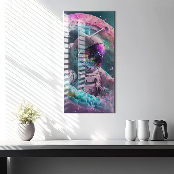 Horloge murale verticale Cosmonaute et nuages colorés