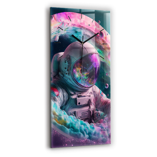 Horloge murale verticale Cosmonaute et nuages colorés