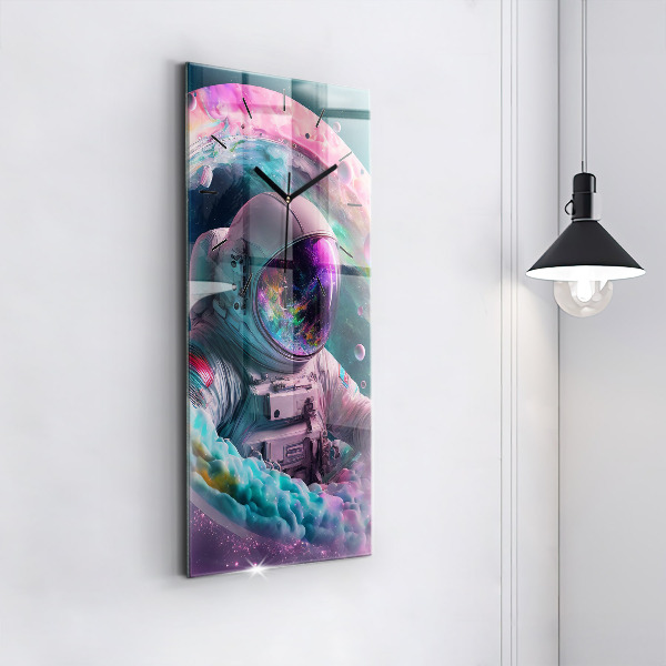 Horloge murale verticale Cosmonaute et nuages colorés