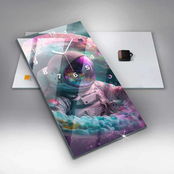 Horloge murale verticale Cosmonaute et nuages colorés