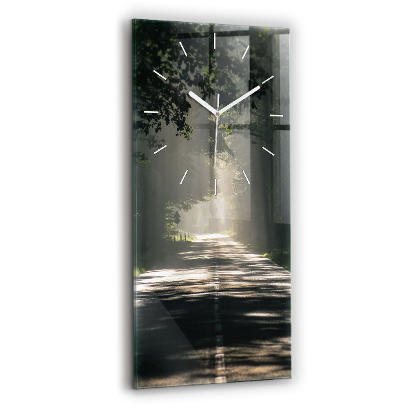 Horloge murale verticale Route forestière et rayons de soleil