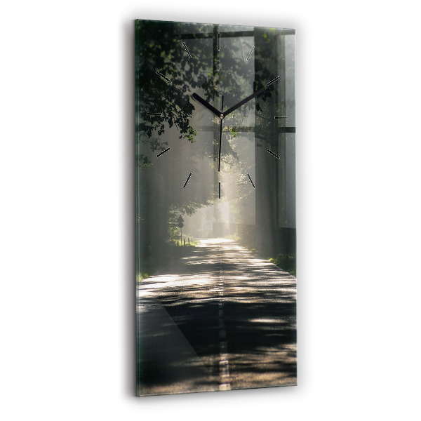 Horloge murale verticale Route forestière et rayons de soleil
