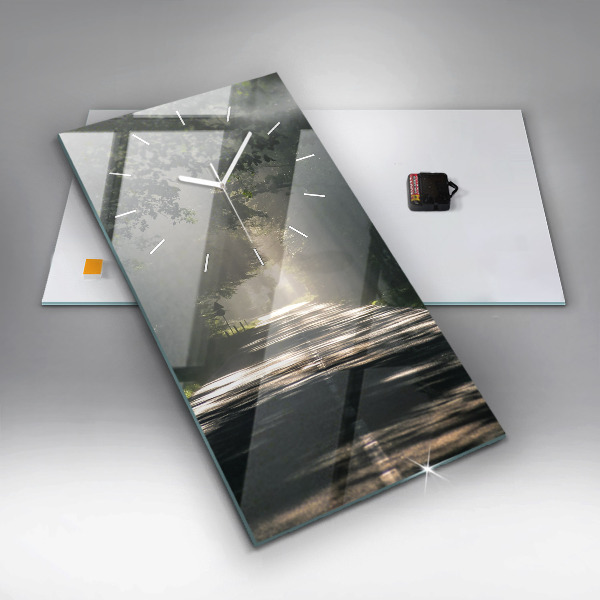 Horloge murale verticale Route forestière et rayons de soleil