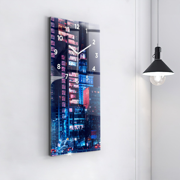 Horloge murale verticale Varsovie la nuit