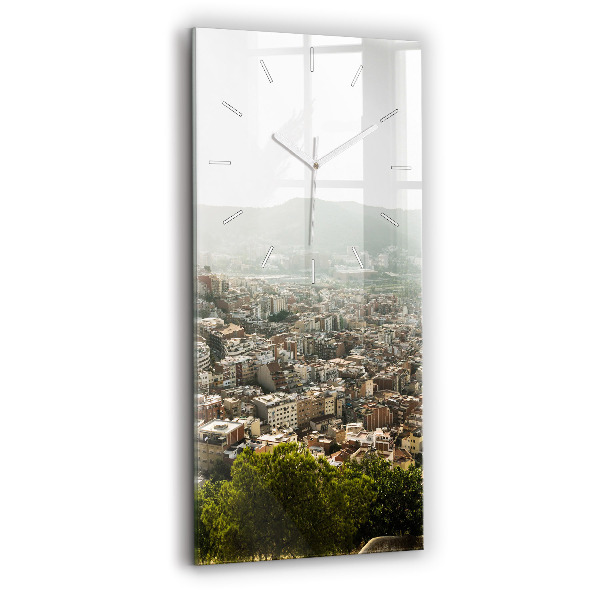 Horloge murale verticale Vue de Barcelone sur Montjuic