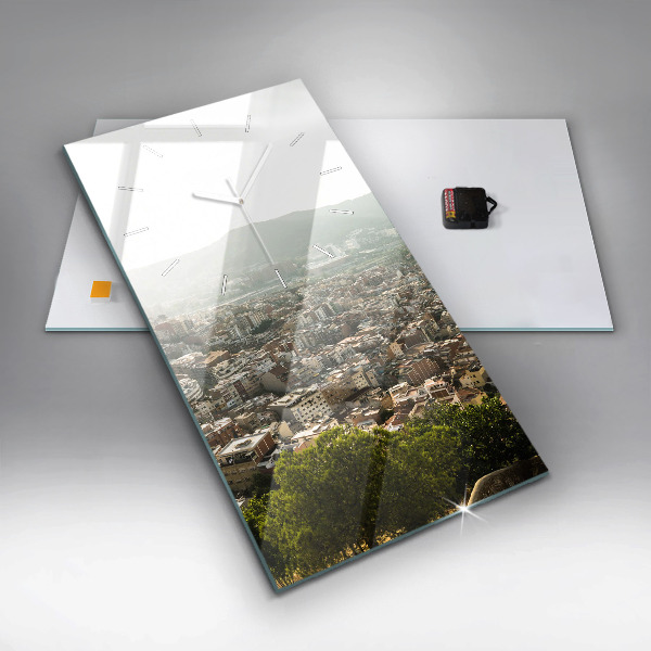 Horloge murale verticale Vue de Barcelone sur Montjuic