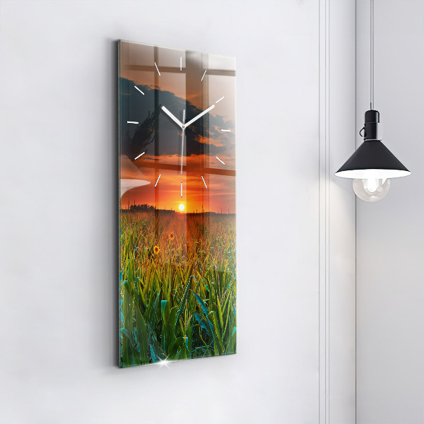 Horloge murale verticale Tournesols dans le pré