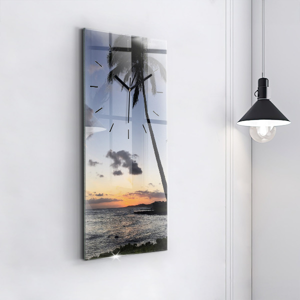 Horloge murale verticale Palmier et lever de soleil