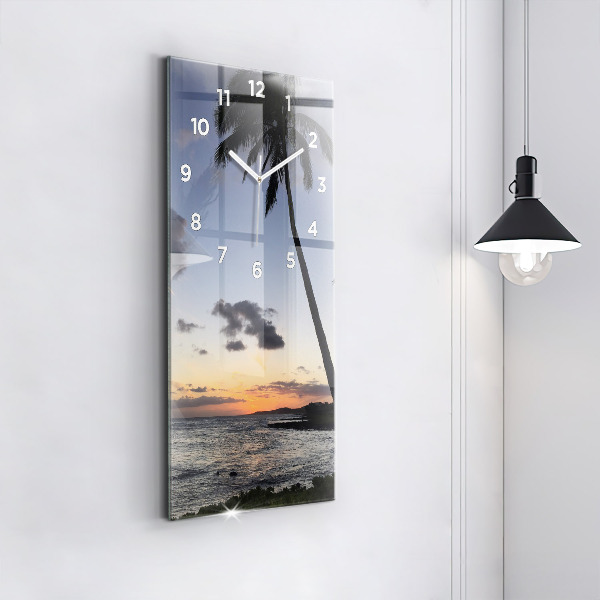 Horloge murale verticale Palmier et lever de soleil