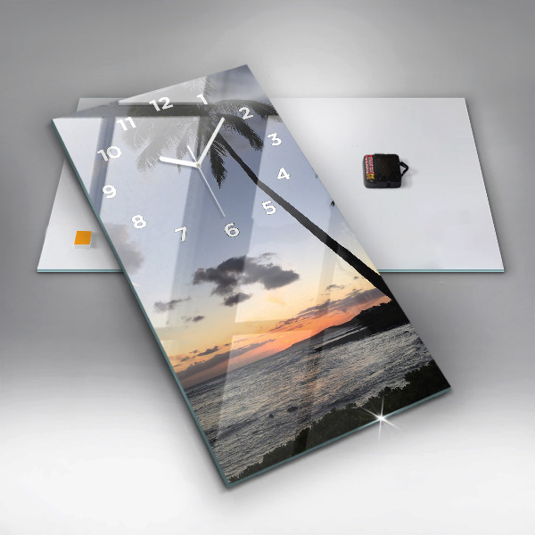 Horloge murale verticale Palmier et lever de soleil
