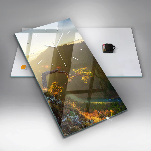 Horloge murale verticale Coucher de soleil sur les montagnes