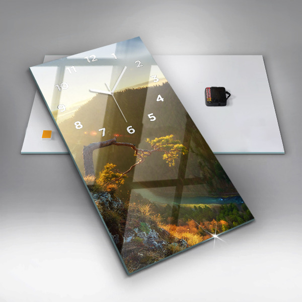 Horloge murale verticale Coucher de soleil sur les montagnes