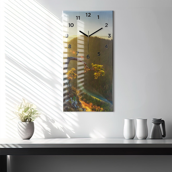 Horloge murale verticale Coucher de soleil sur les montagnes