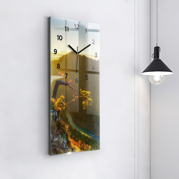 Horloge murale verticale Coucher de soleil sur les montagnes