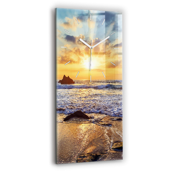 Horloge murale verticale Coucher de soleil sur la plage