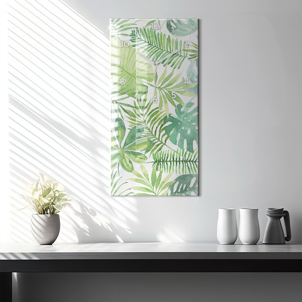 Horloge rectangulaire verticale Feuilles vertes