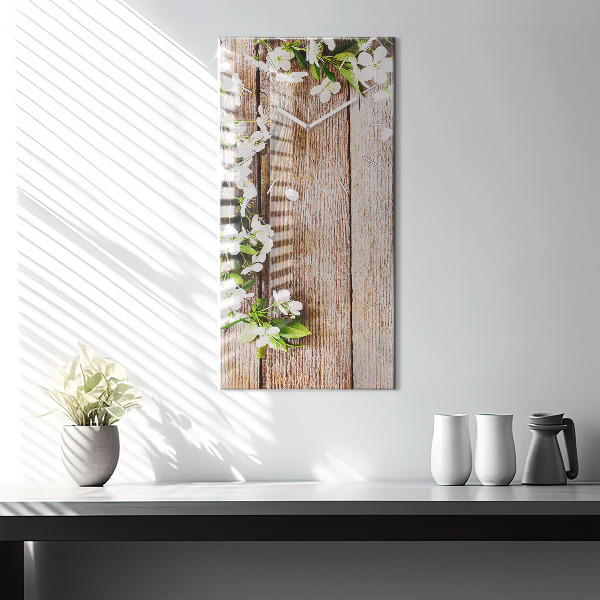 Horloge rectangulaire verticale Fleurs sur bois