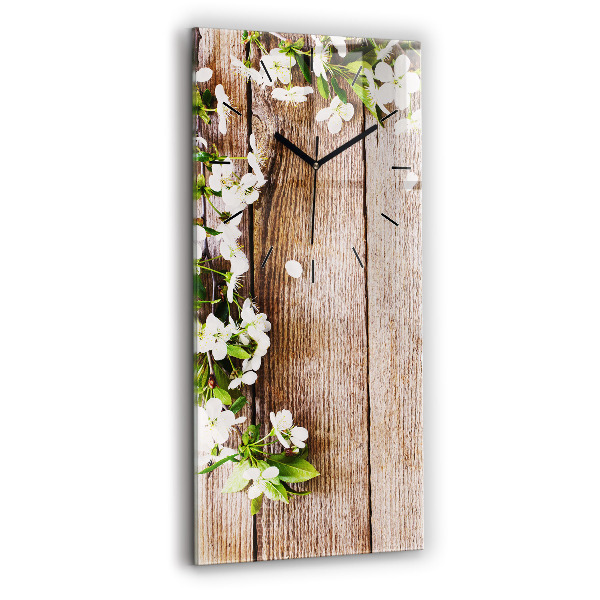 Horloge rectangulaire verticale Fleurs sur bois