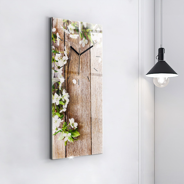 Horloge rectangulaire verticale Fleurs sur bois