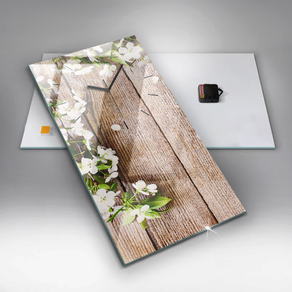 Horloge rectangulaire verticale Fleurs sur bois