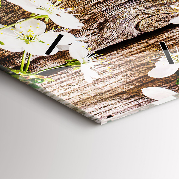 Horloge rectangulaire verticale Fleurs sur bois