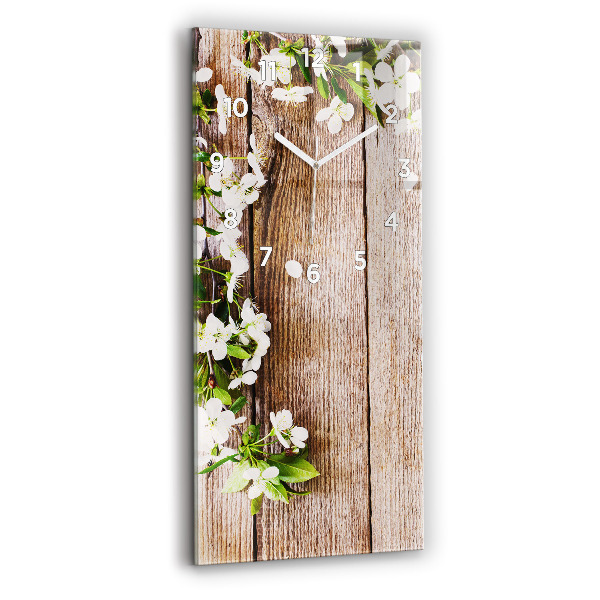 Horloge rectangulaire verticale Fleurs sur bois