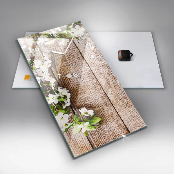 Horloge rectangulaire verticale Fleurs sur bois