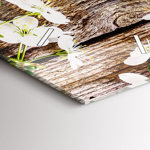 Horloge rectangulaire verticale Fleurs sur bois