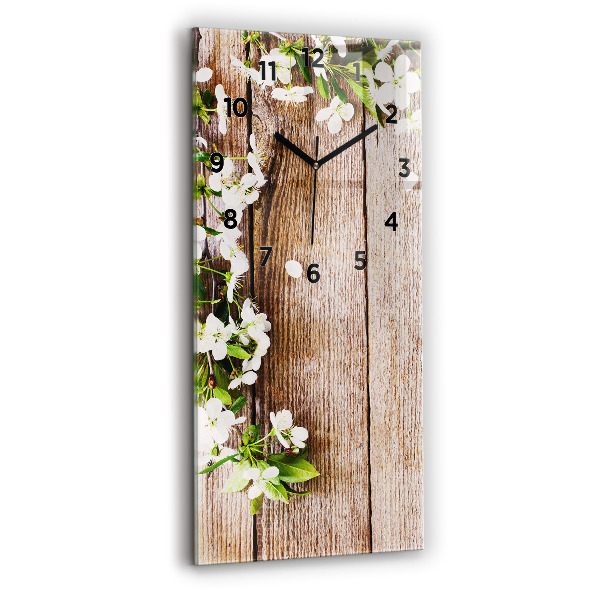 Horloge rectangulaire verticale Fleurs sur bois