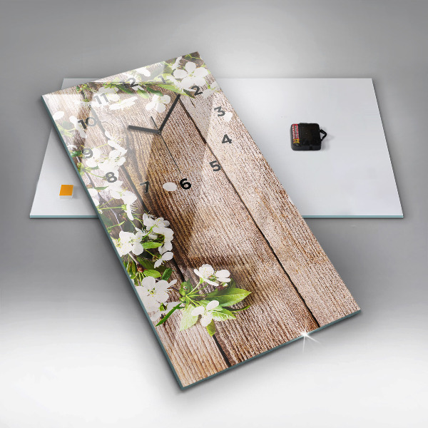 Horloge rectangulaire verticale Fleurs sur bois